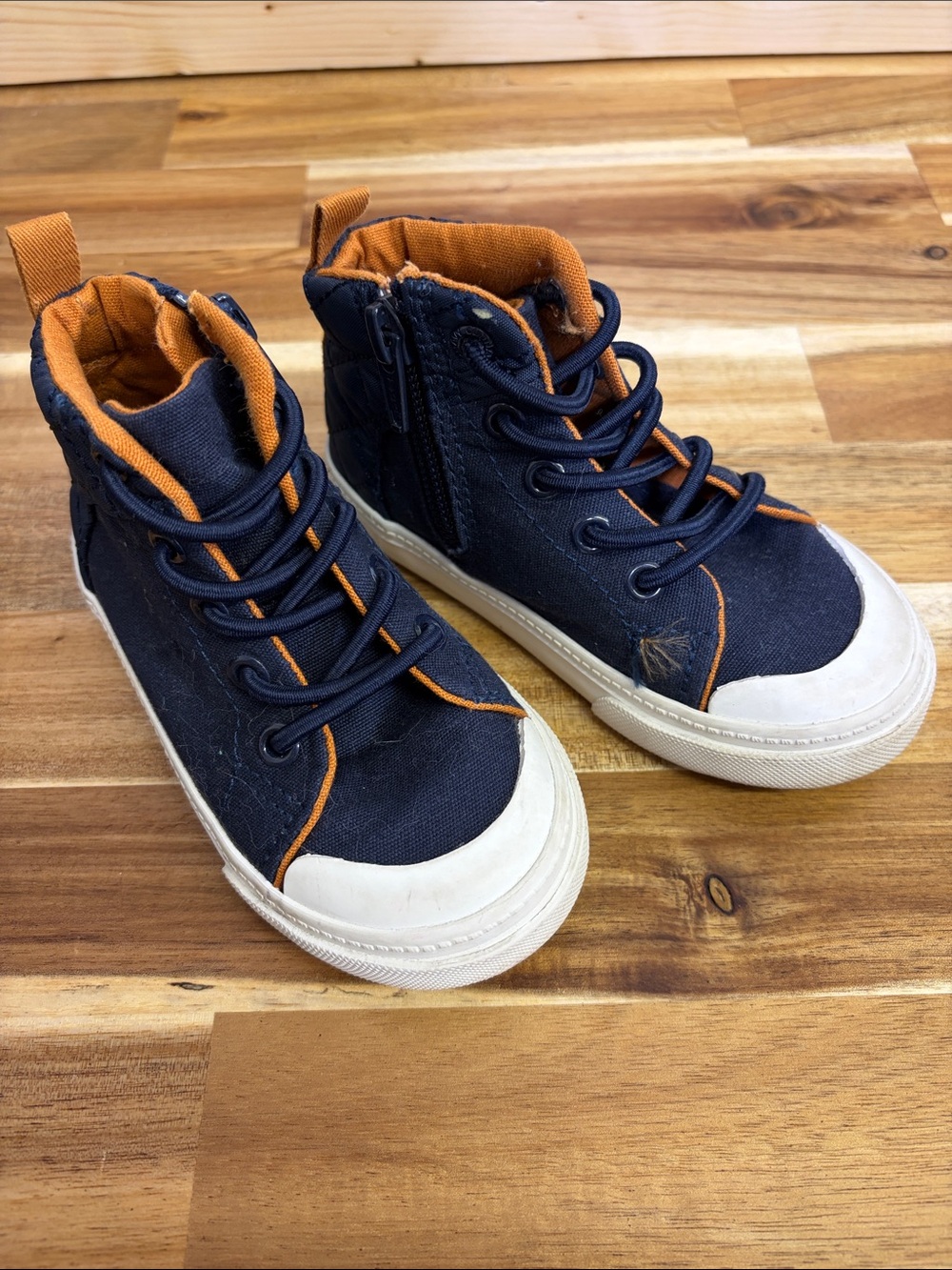 Old Navy Navy and Orange Kids High-Top Sneakers with Side Zipper